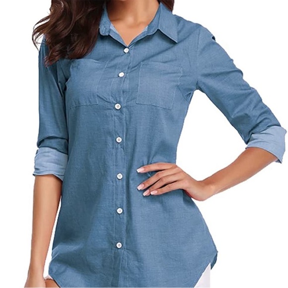 •Fuinloth• Ladies Chambray Button Down Long Sleeve Shirt - Size XL - Picture 3 of 8